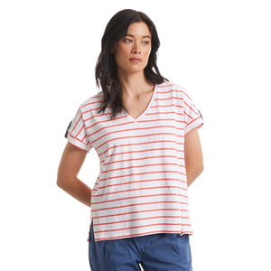 S/S Boxy Stripe Tee - Papaya