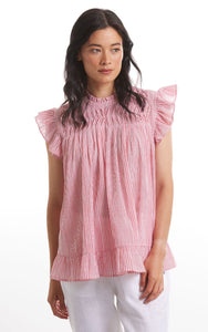 Smocked Pinstripe Top - Red Stripe