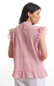 Smocked Pinstripe Top - Red Stripe