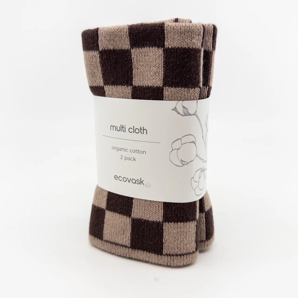 Ecovask Multi Cloth 2pk - Chocolate Chequer