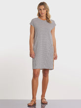 Load image into Gallery viewer, Spliced Stripe Dress - Charcoal Stripe