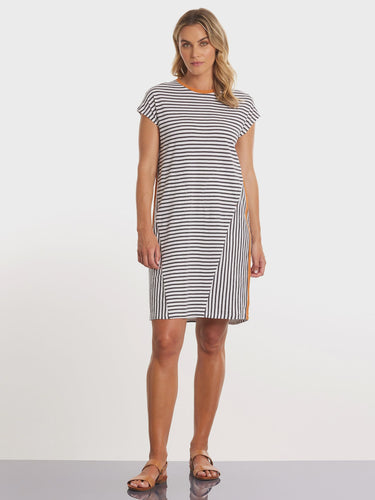 Spliced Stripe Dress - Charcoal Stripe